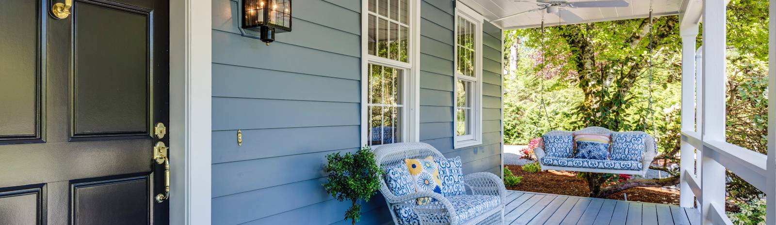 Front porch with swing and bench